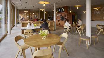 Accogliente sala da pranzo con mobili in legno presso l'ostello della gioventù di Schaan-Vaduz