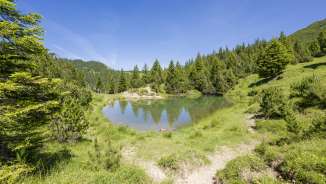 Laghetto di Sass a Malbun - un rifugio tranquillo circondato da abeti