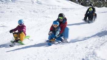 Divertimento in famiglia sulla pista da slittino innevata di Malbun: bambini e adulti si godono la discesa nel paradiso invernale del Liechtenstein. Divertimento in famiglia sulla pista da slittino innevata di Malbun: bambini e adulti si godono la discesa nel paradiso invernale del Liechtenstein.