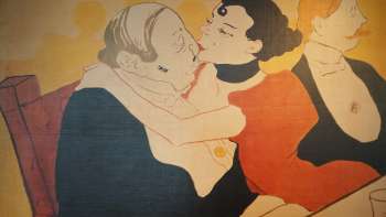 Murale artistico con coppie nella Brasserie Burg - ambiente elegante con fascino francese. Burg