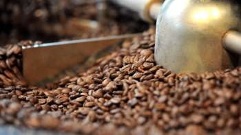 Primo piano della tostatura del caffè nella torrefazione Demmel